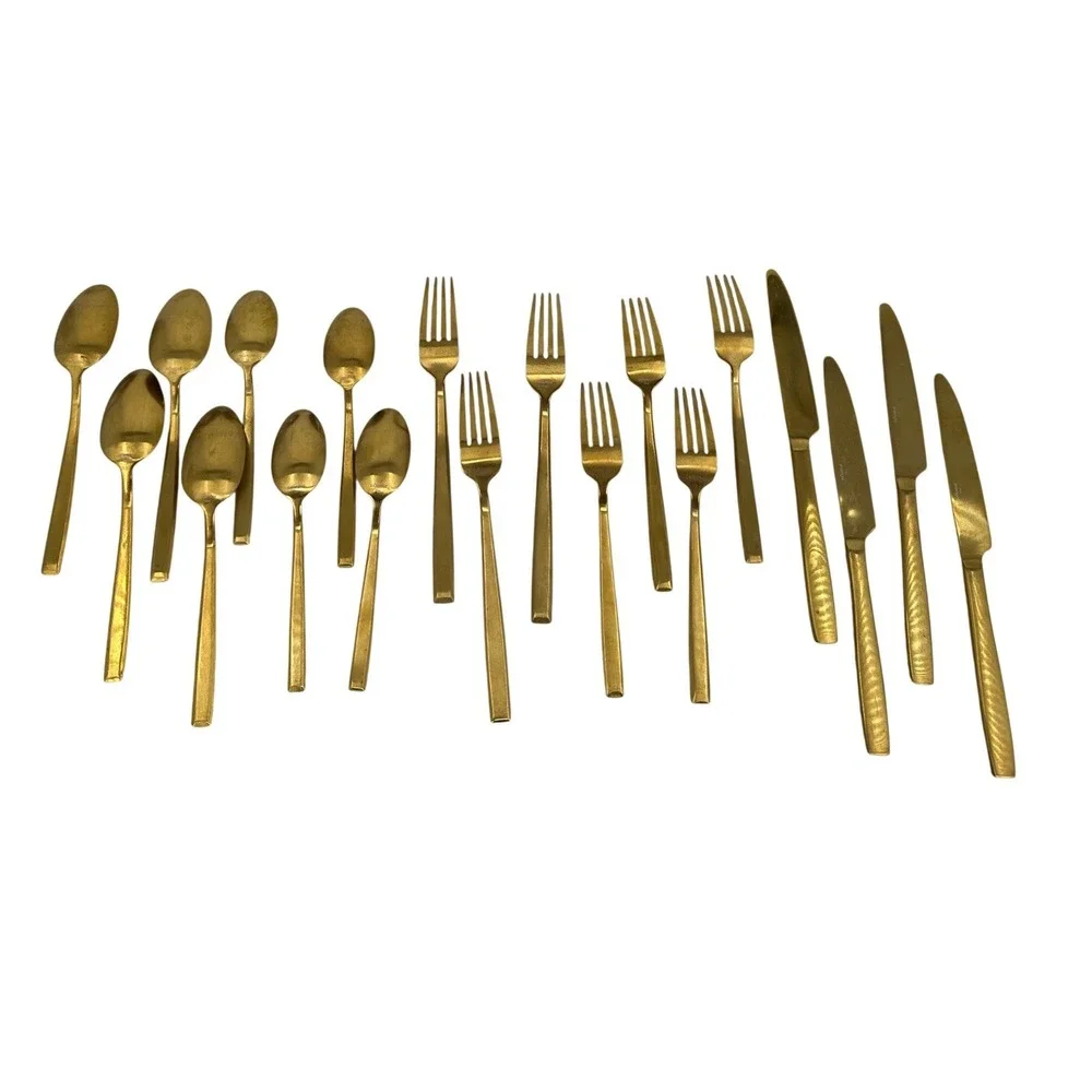 Skandia Gold Flatware Set 19 Piece Textured Handle Stainless Steel Cutlery